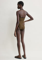 Stripe edge strapless swimsuit walnut