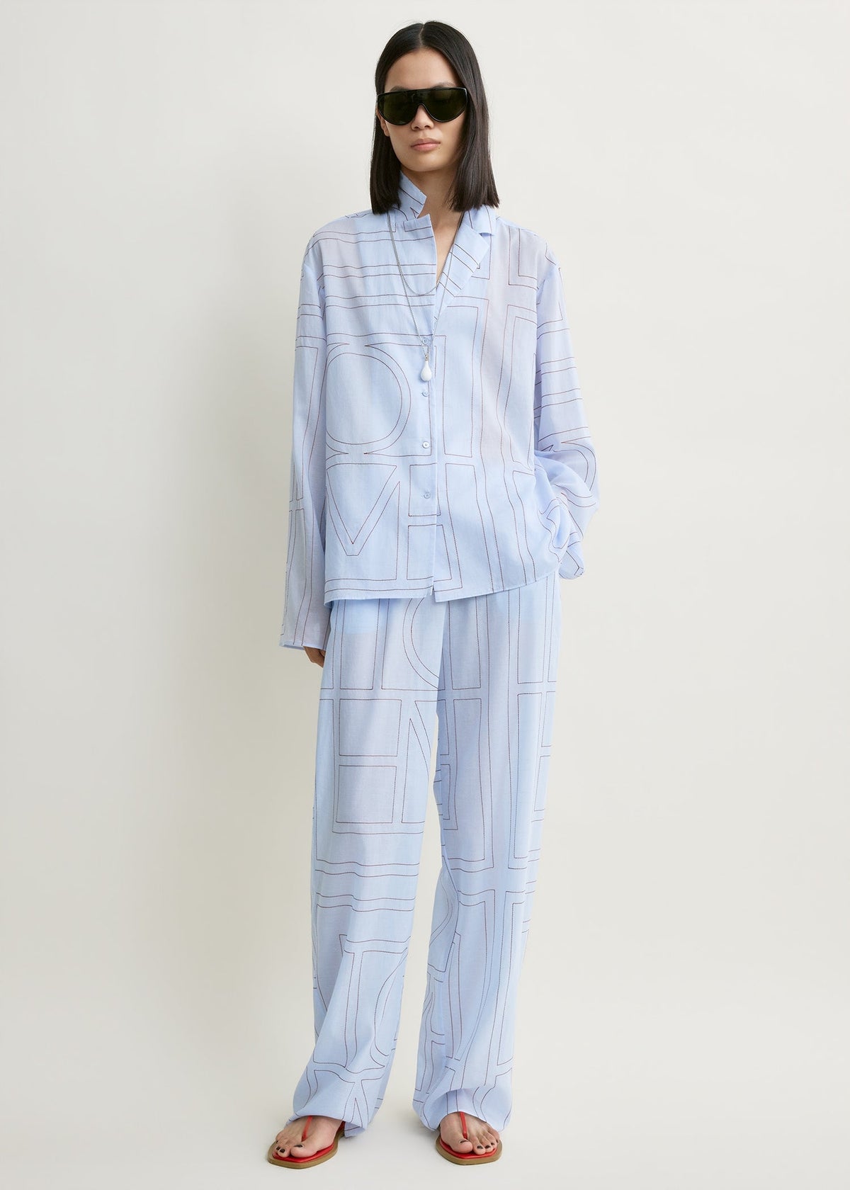 Monogram cotton-blend pj top sky