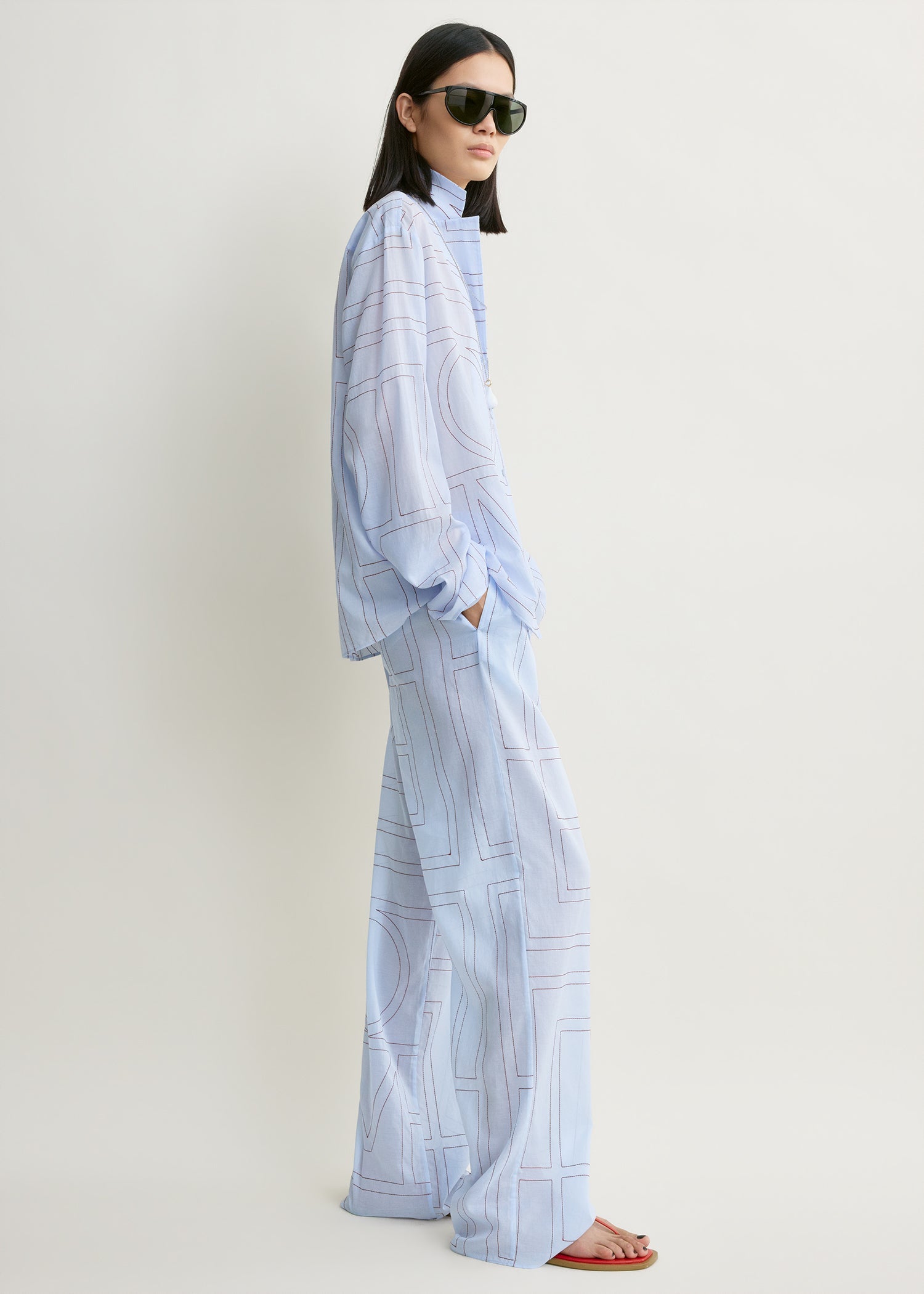 Monogram cotton-blend pj top sky