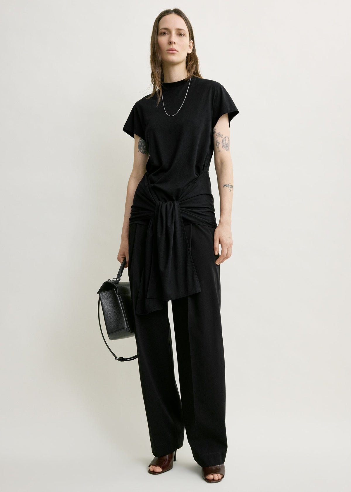 Tie-waist jersey top black
