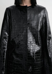 Croco-embossed coat black