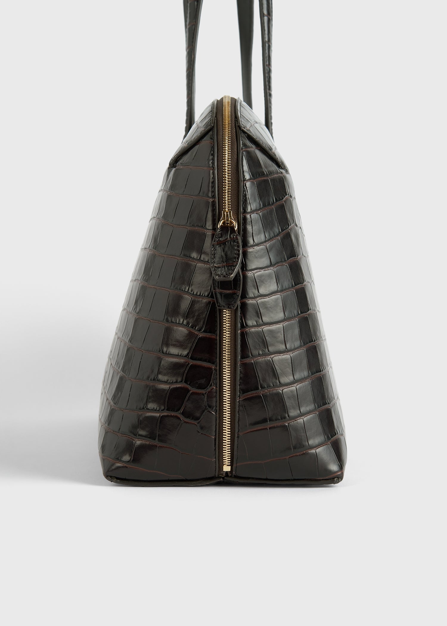Croco-embossed day tote dark chocolate