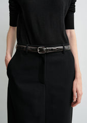 Slim croco-embossed belt chocolate