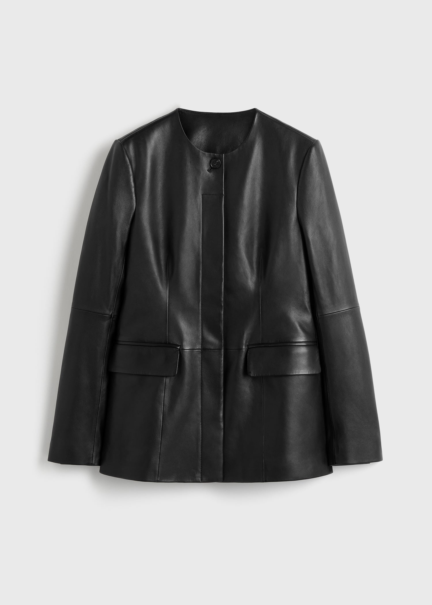 Collarless leather jacket black