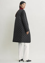 Quilted collarless coat black
