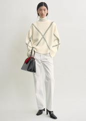 Argyle-stitch cashmere sweater ecru/black