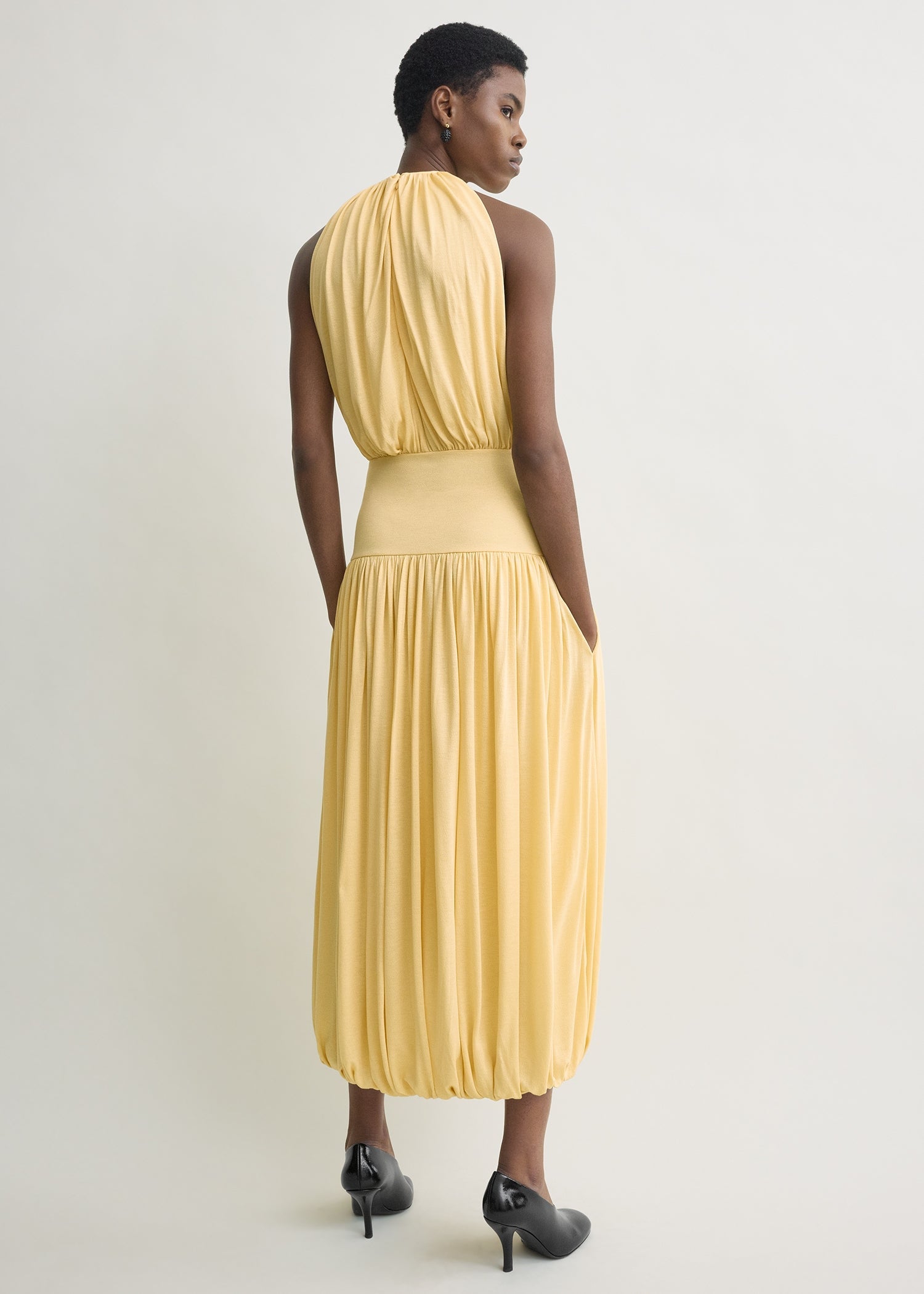 Soft gathered dress champagne