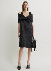 Crinkled cotton tank dress black
