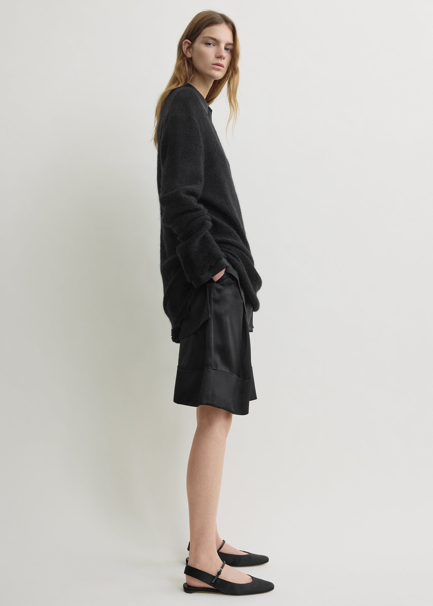 Long open weave knit black