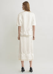 V-neck satin pullover white
