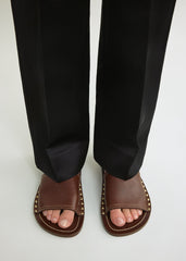 Studded leather slides sienna