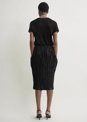 Crinkled linen skirt black