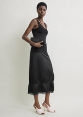 Layered satin skirt black