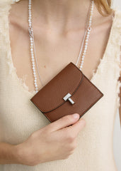 T-lock grained-leather cardholder sienna
