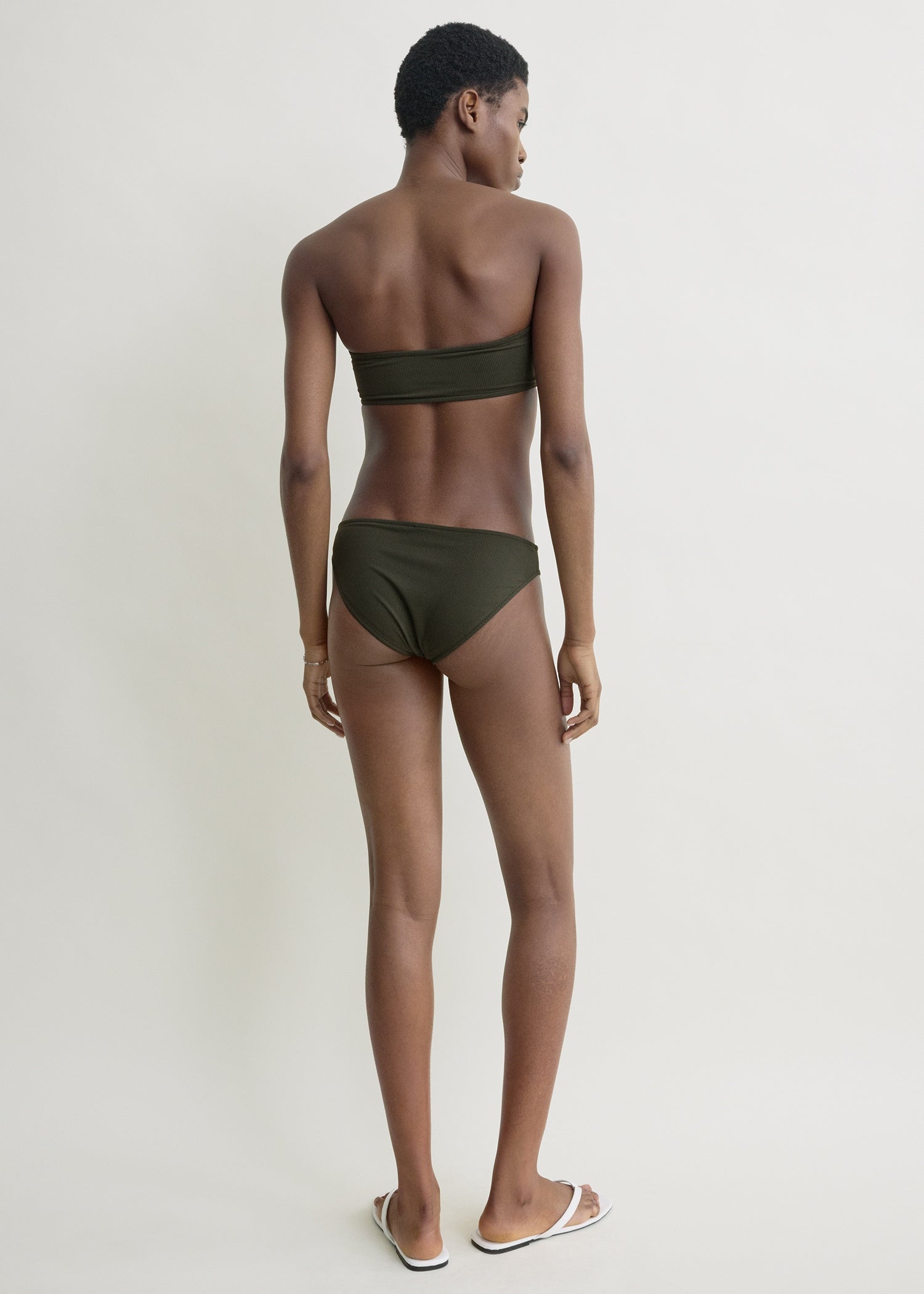 Ribbed strapless bikini top dark green