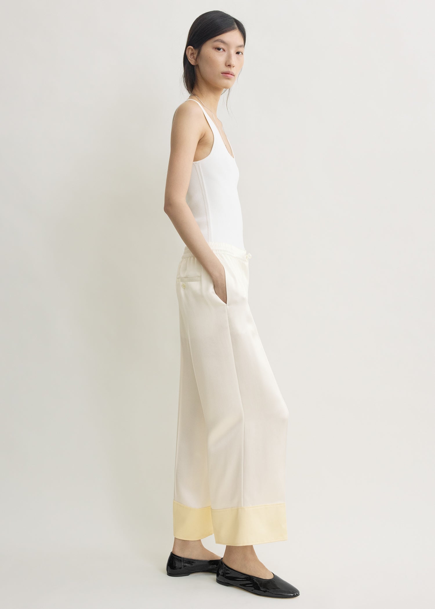 Satin drawstring trousers white