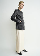 Collarless leather jacket black petite