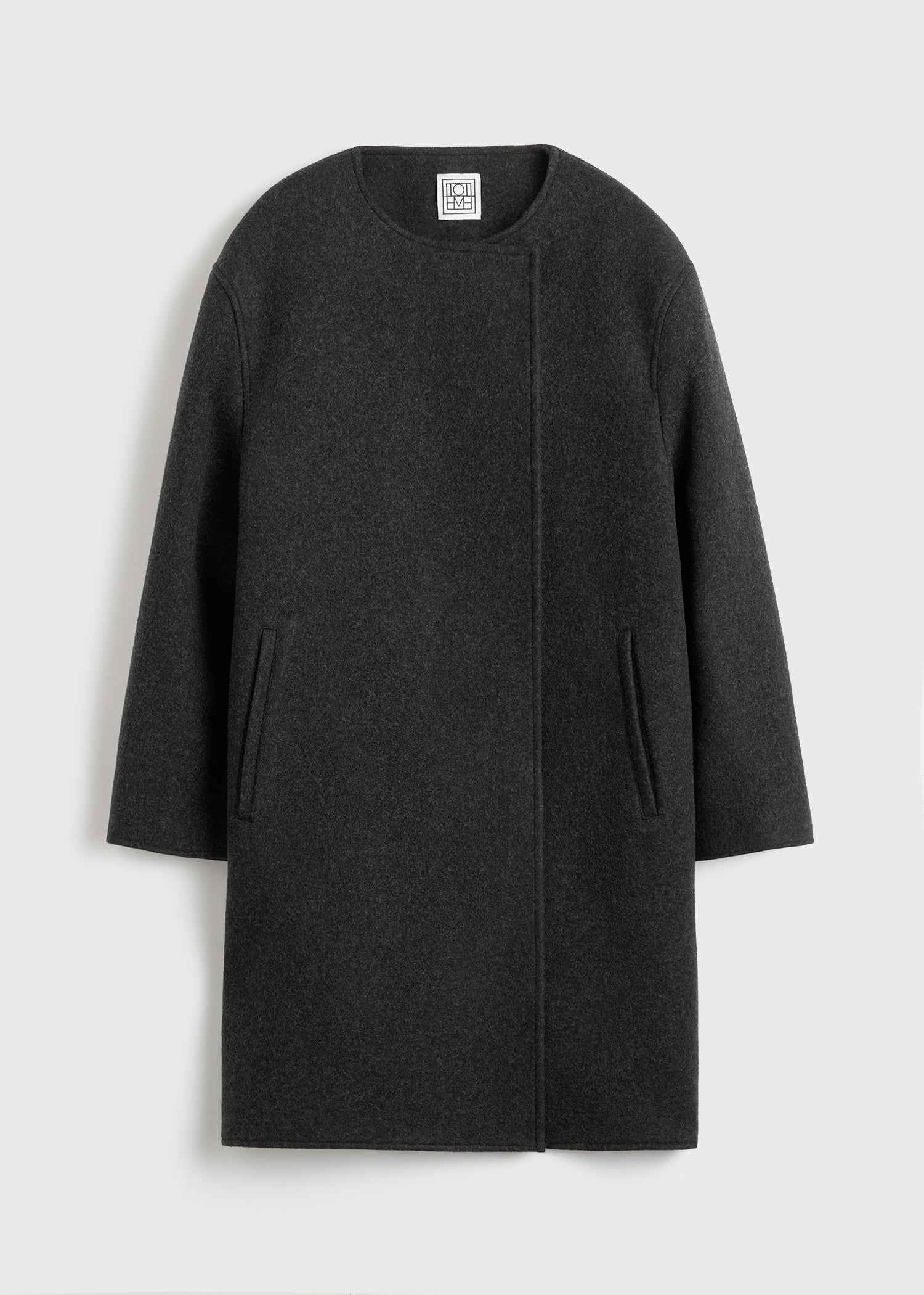 Collarless felt coat charcoal