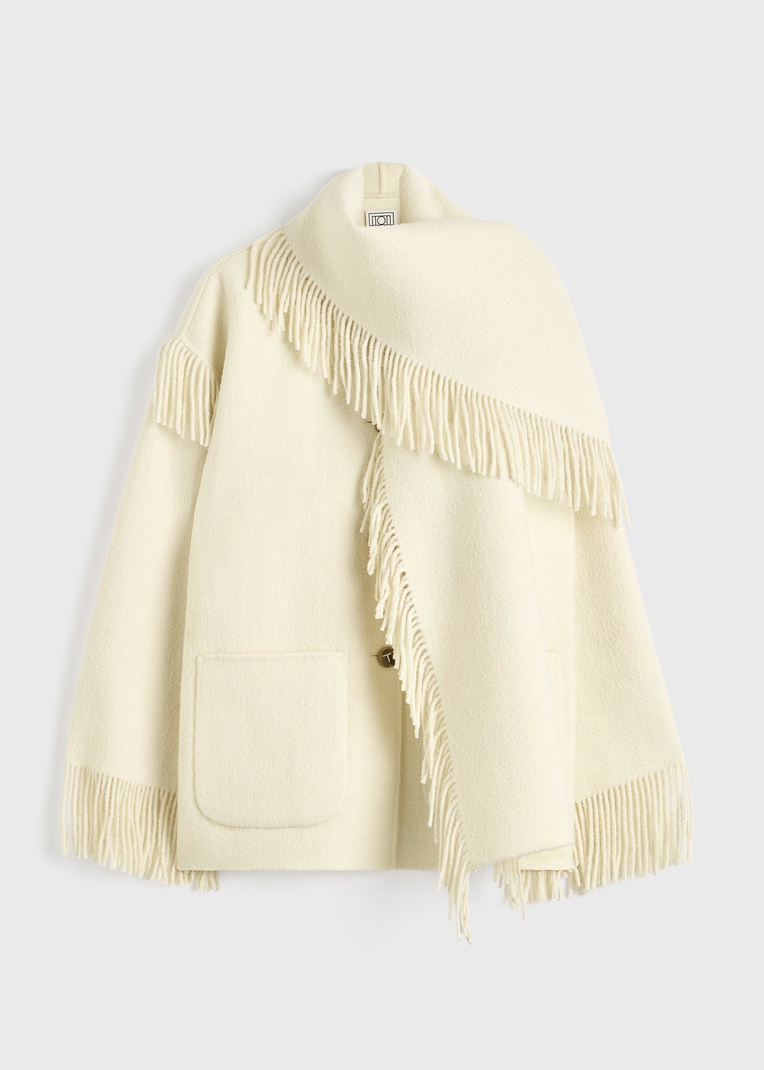 Fringed scarf jacket winter white