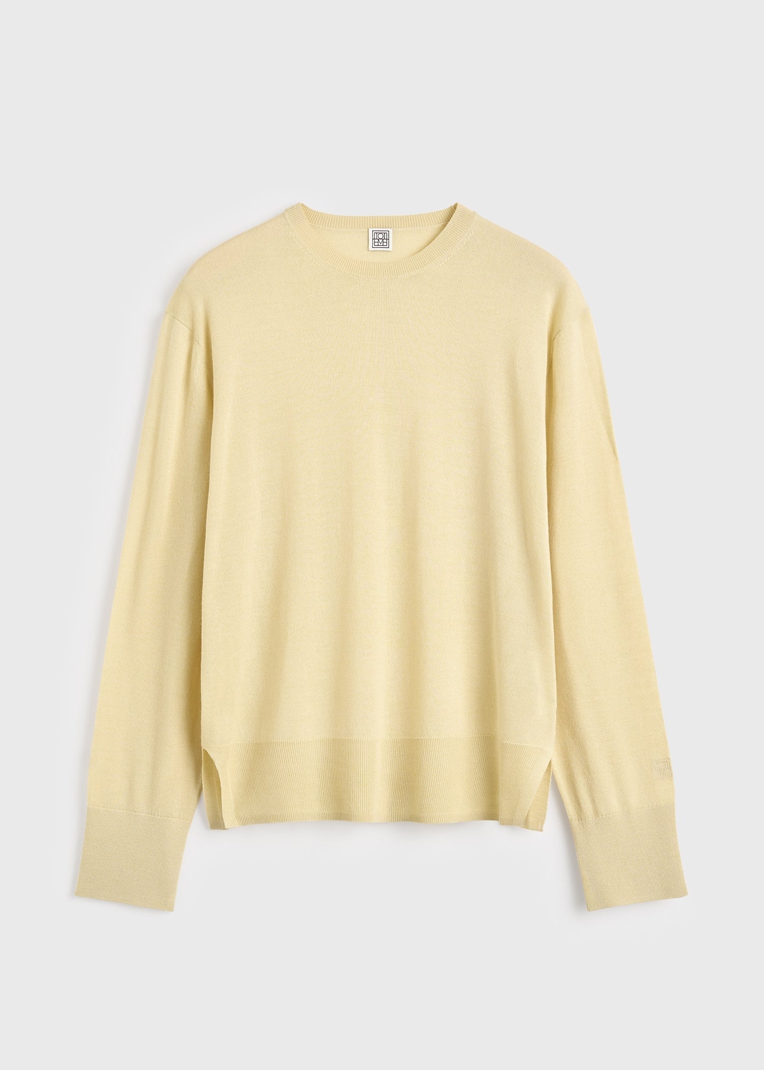 Crew-neck wool silk knit champagne