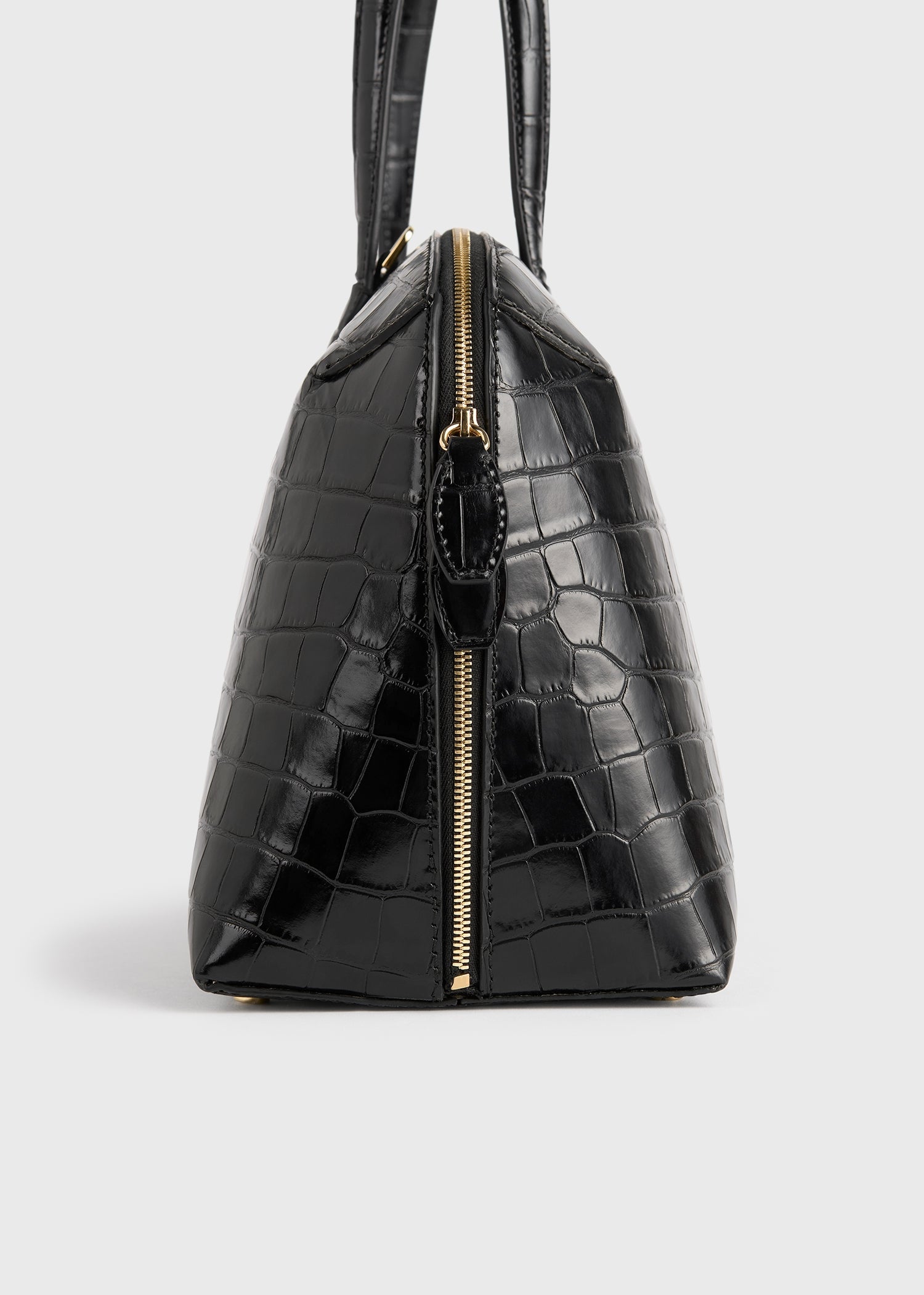 Medium croco-embossed day tote black