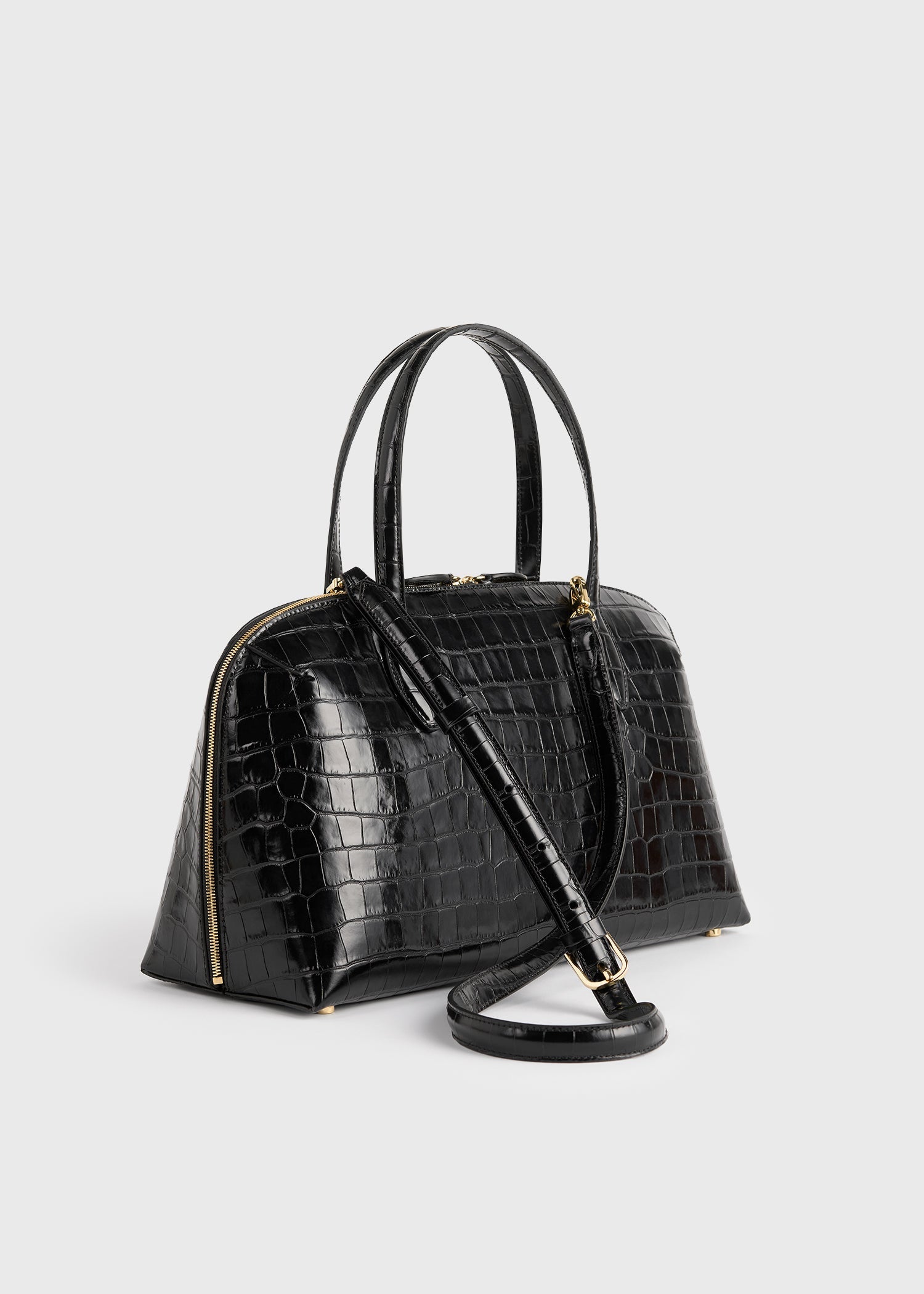 Medium croco-embossed day tote black
