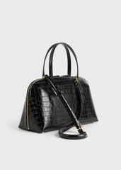 Medium croco-embossed day tote black