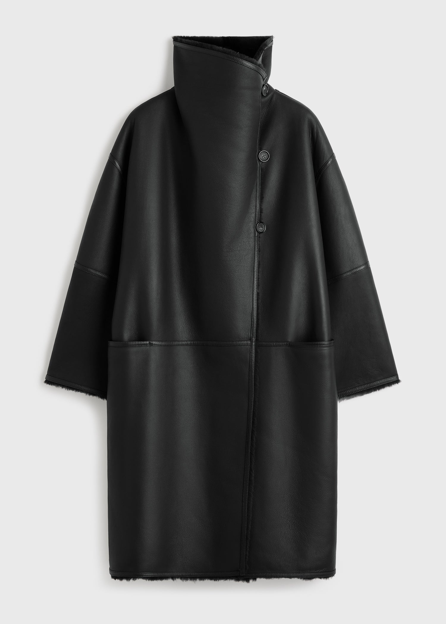 Shearling wrap coat black