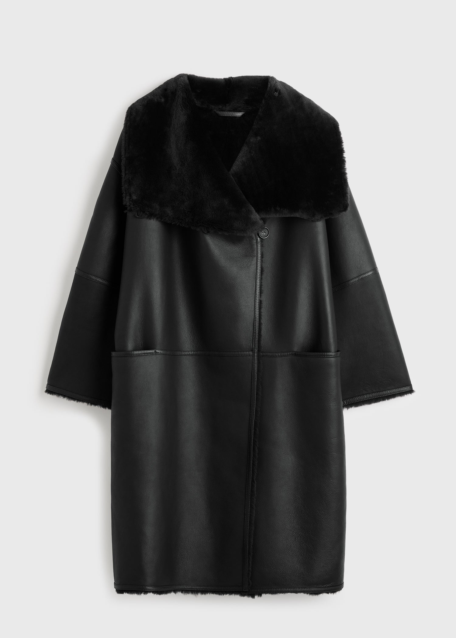 Shearling wrap coat black petite