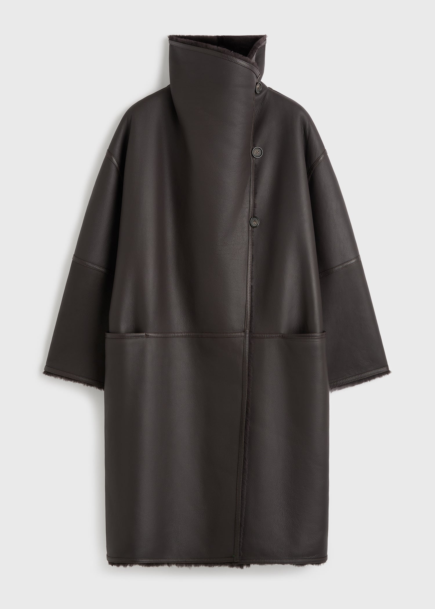 Shearling wrap coat dark brown petite