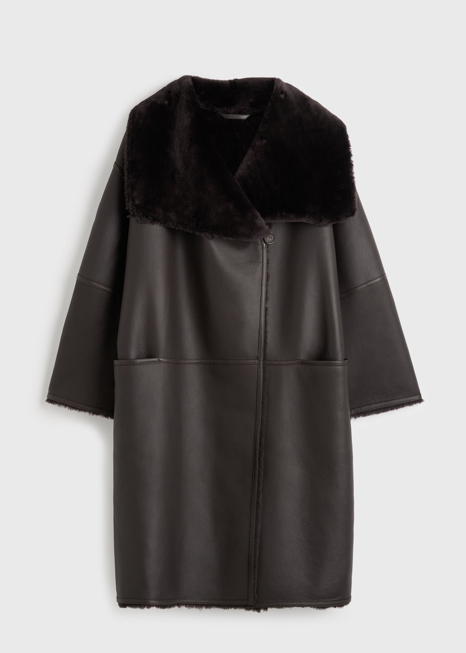 Shearling wrap coat dark brown petite