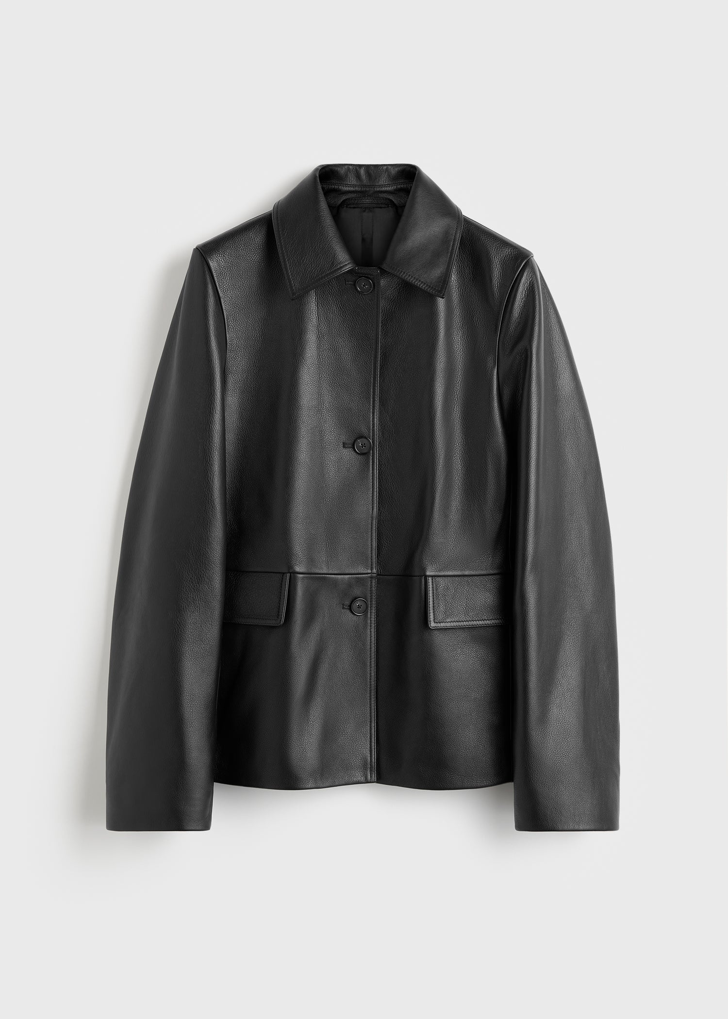 Grained leather jacket black petite