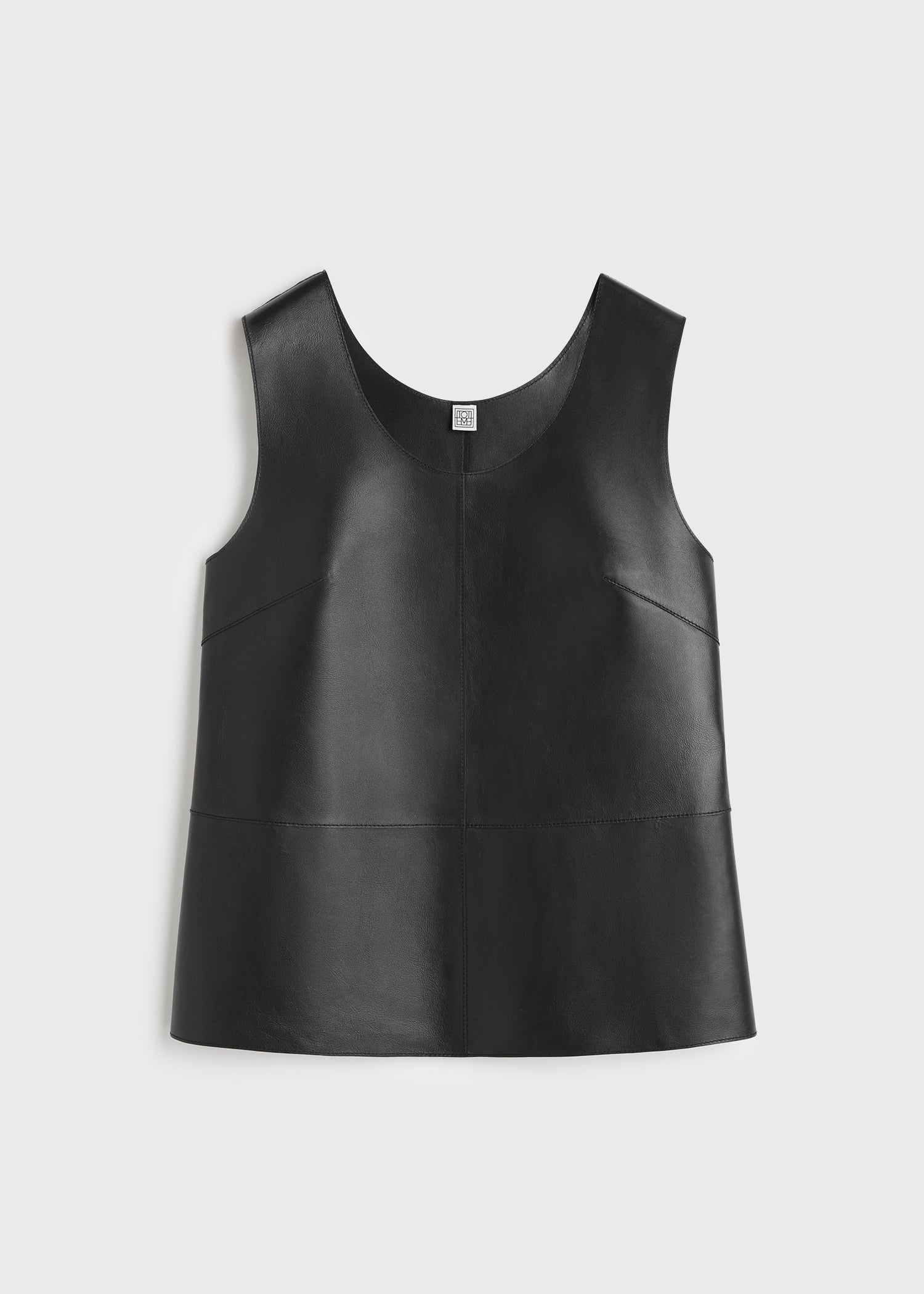 Scoop-neck leather top black