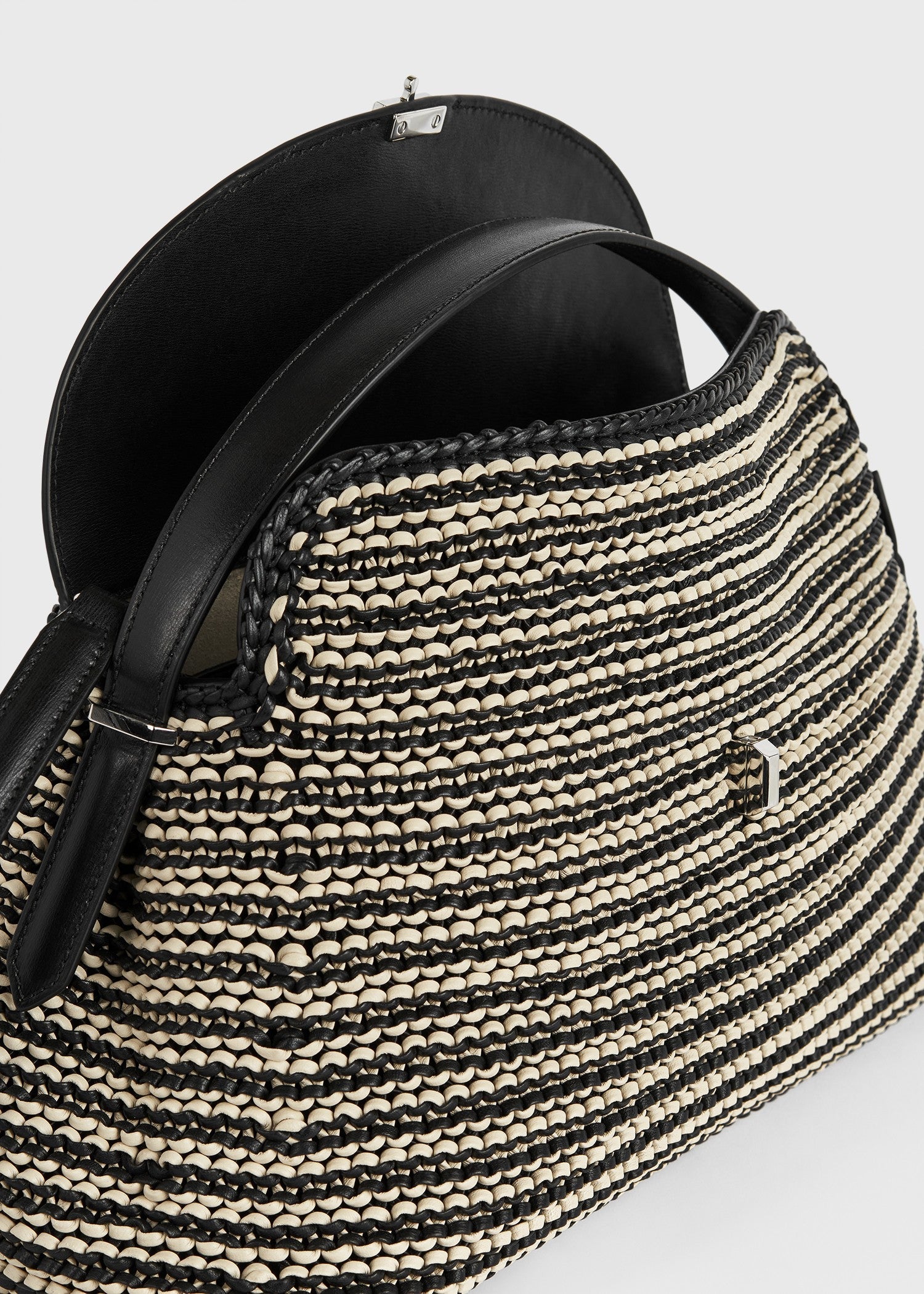 T-lock woven-leather top handle black/sand