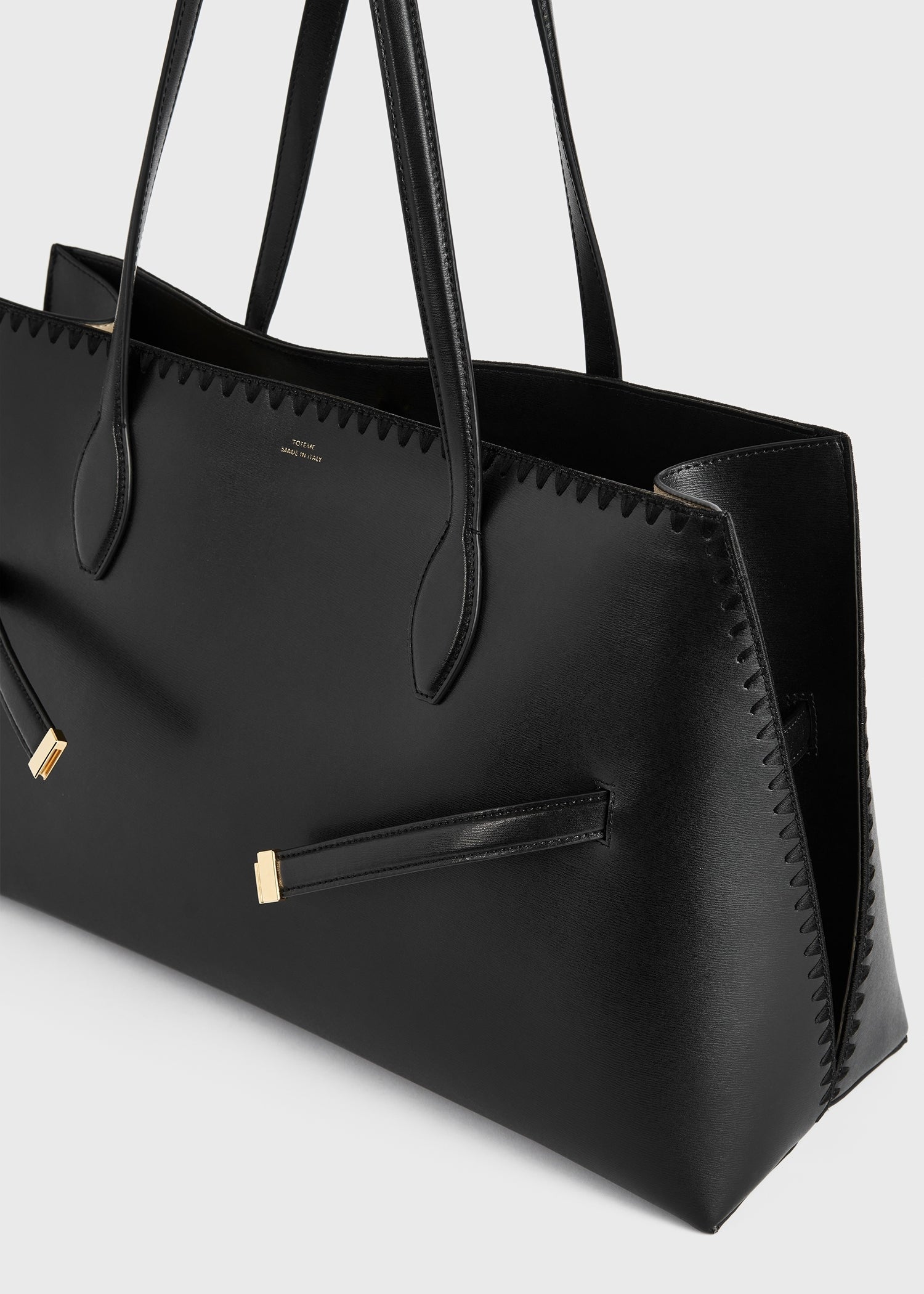 Embroidered leather lounge tote black
