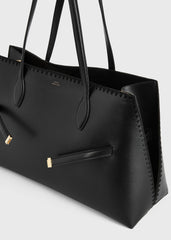 Embroidered leather lounge tote black