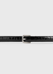 Thin croco-embossed belt black