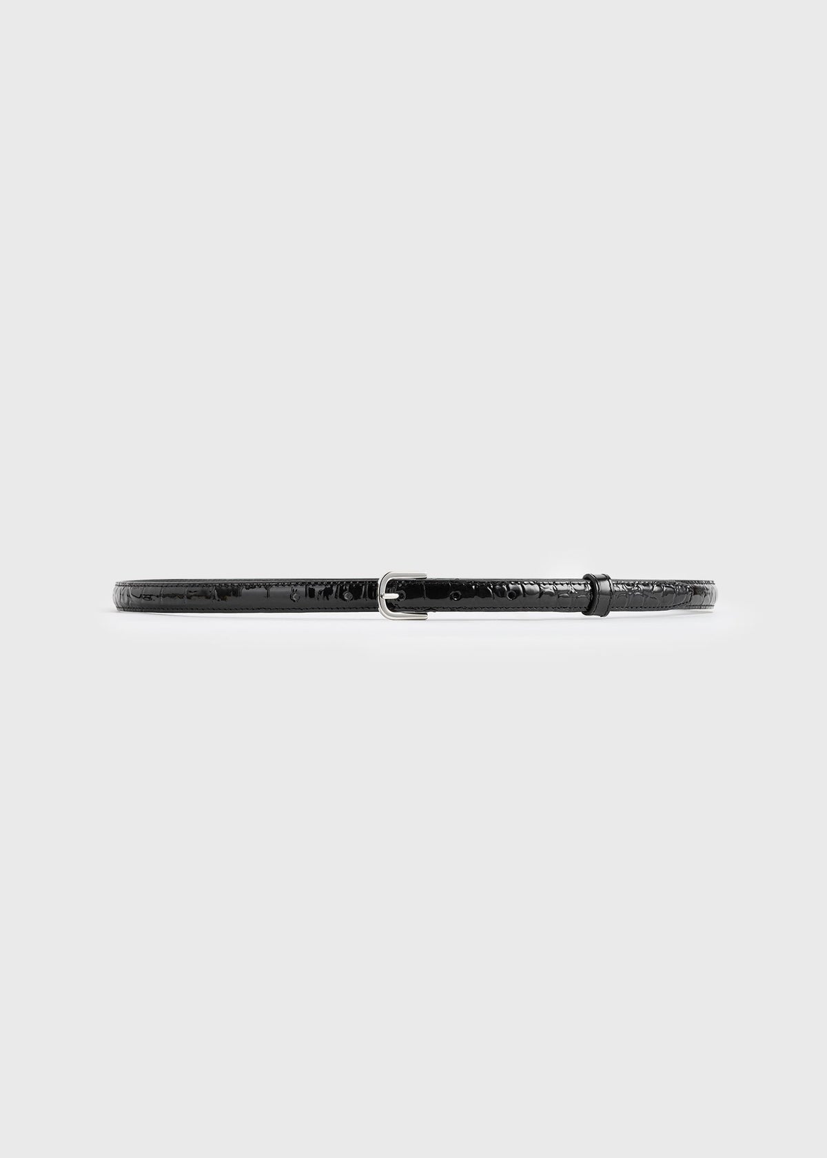 Thin croco-embossed belt black