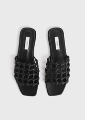 Braided-leather bandeau slides black