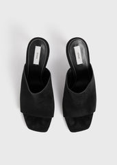 Velour-leather bandeau mules black