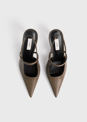 Lizard-embossed stiletto slingbacks dark olive