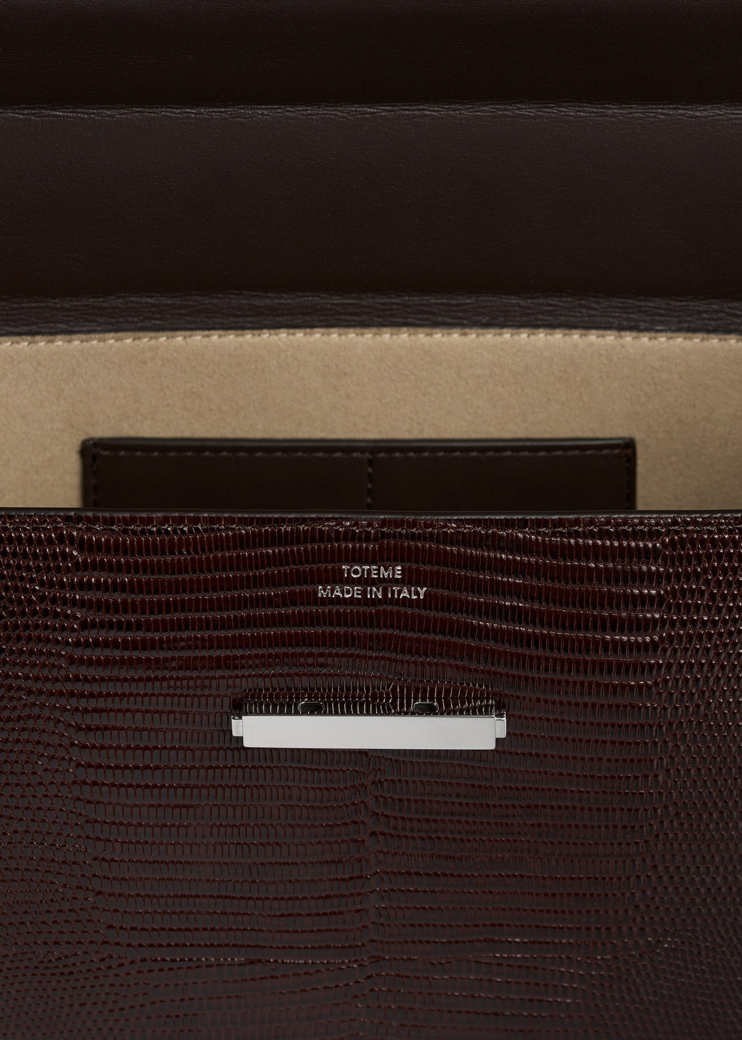 Clip lizard-embossed clutch brown