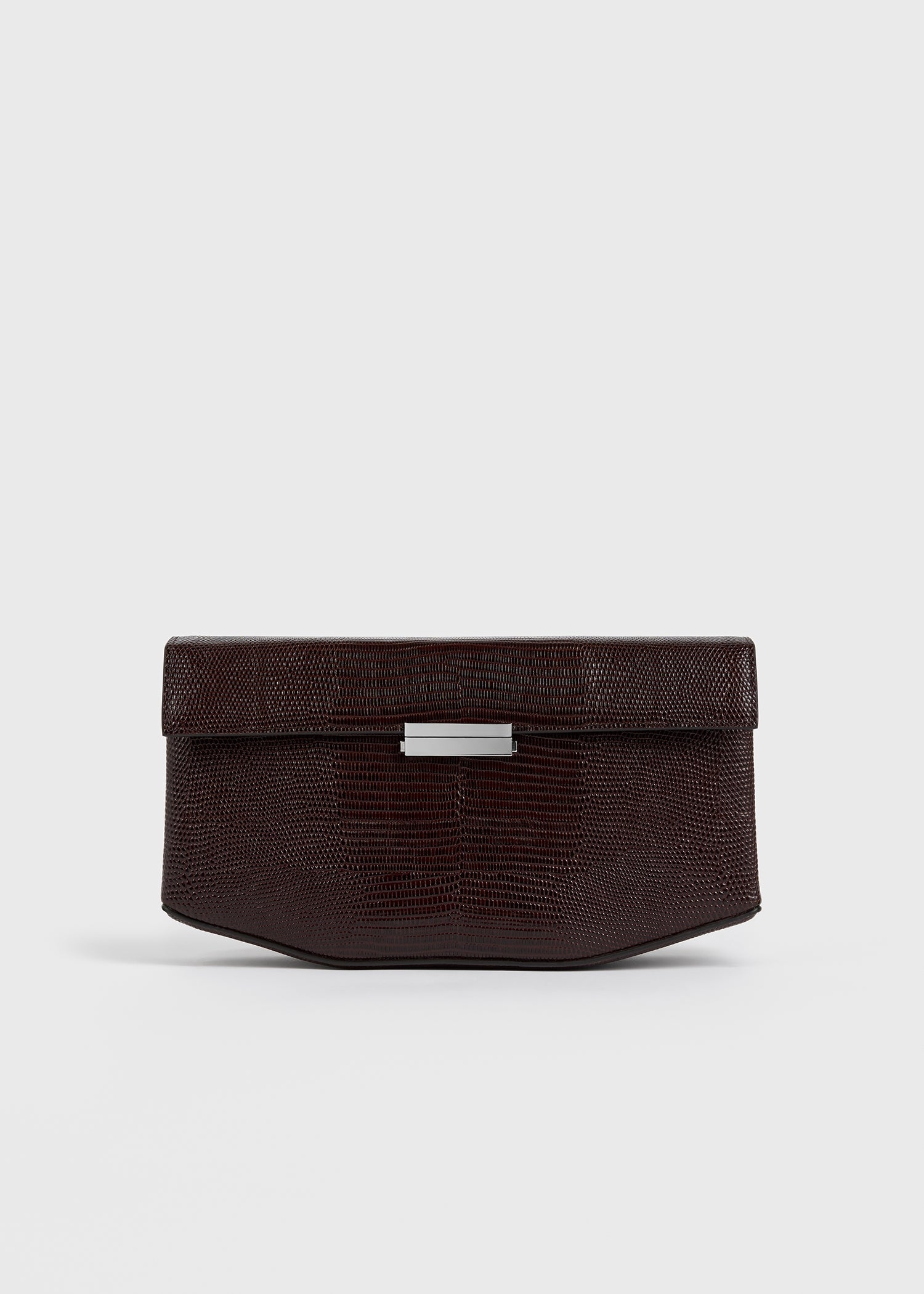 Clip lizard-embossed clutch brown