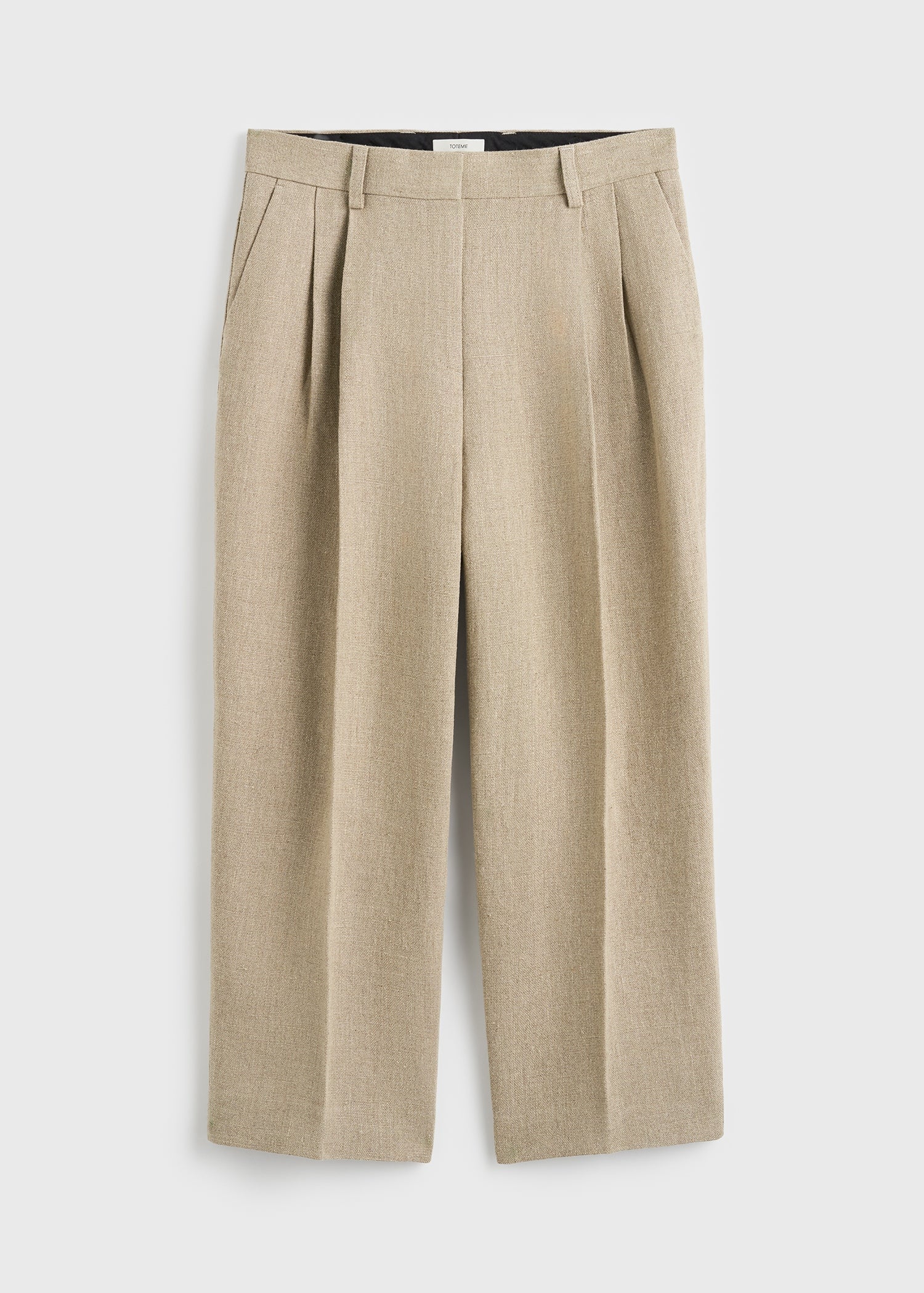 Double-pleat cropped linen trousers beige