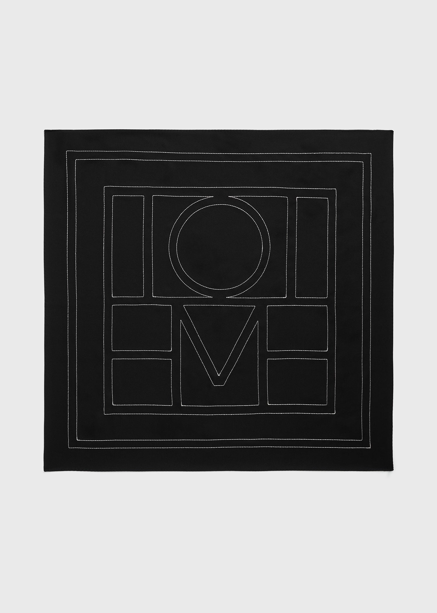 Embroidered monogram silk scarf black