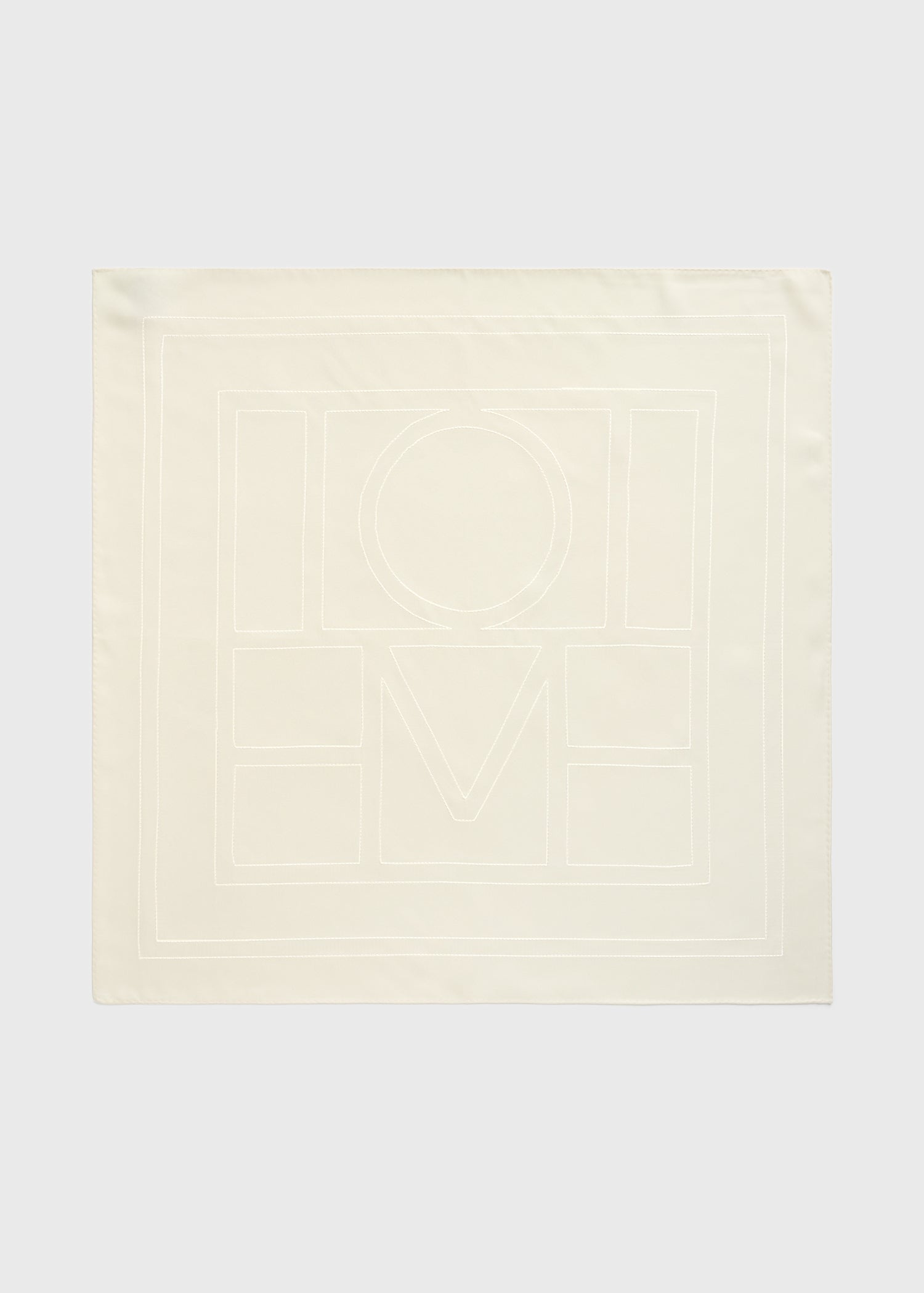 Embroidered monogram silk scarf cream