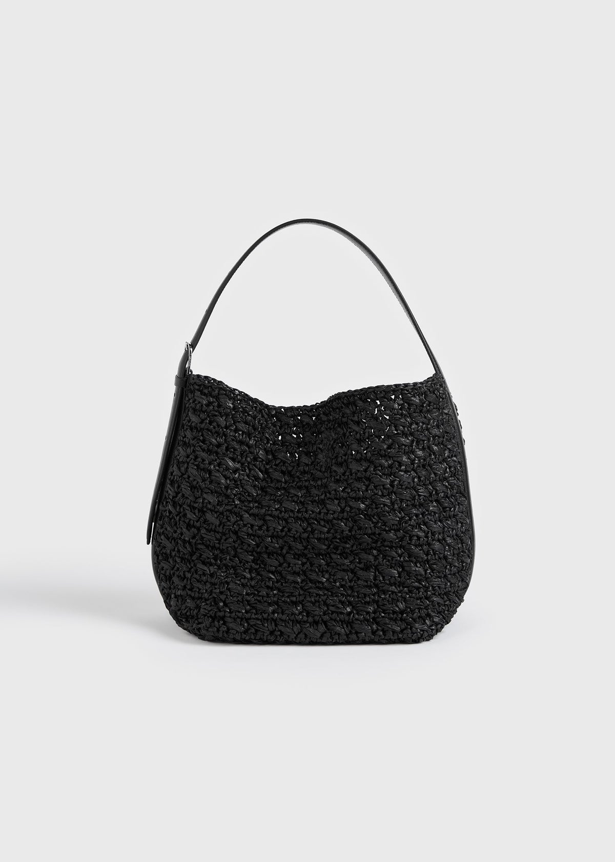 Medium belted paper raffia tote black