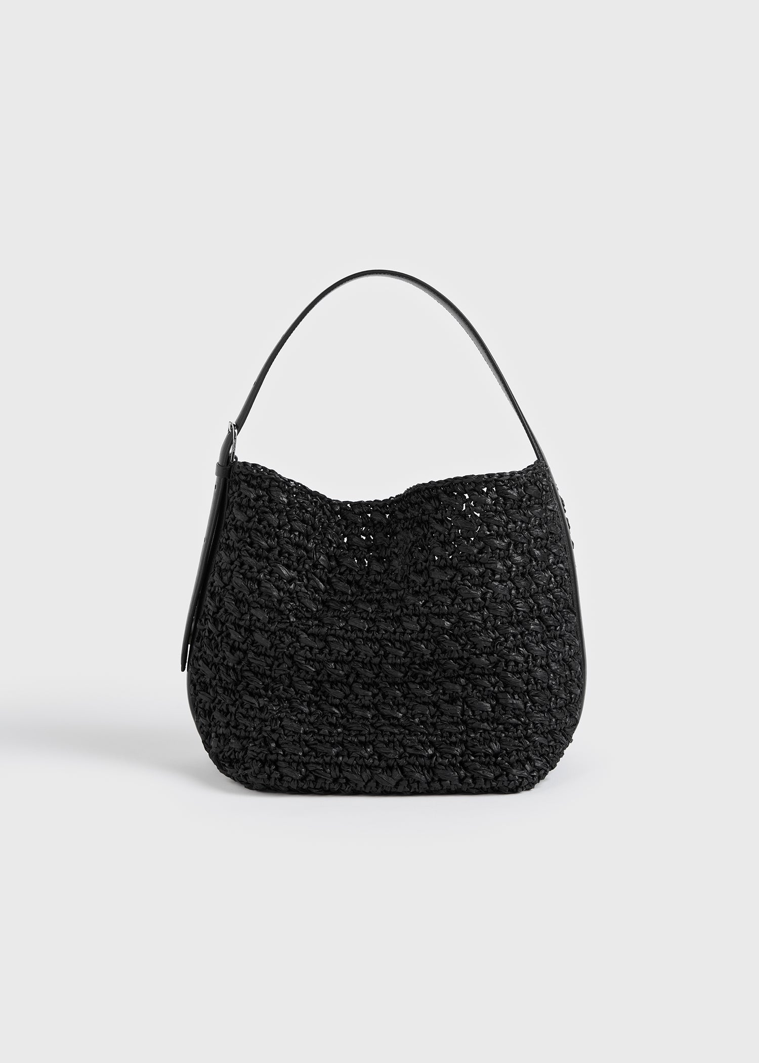 Medium belted paper raffia tote black