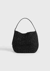 Medium belted paper raffia tote black