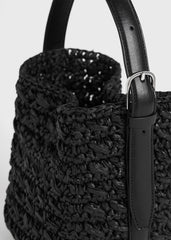 Small belted paper raffia tote black